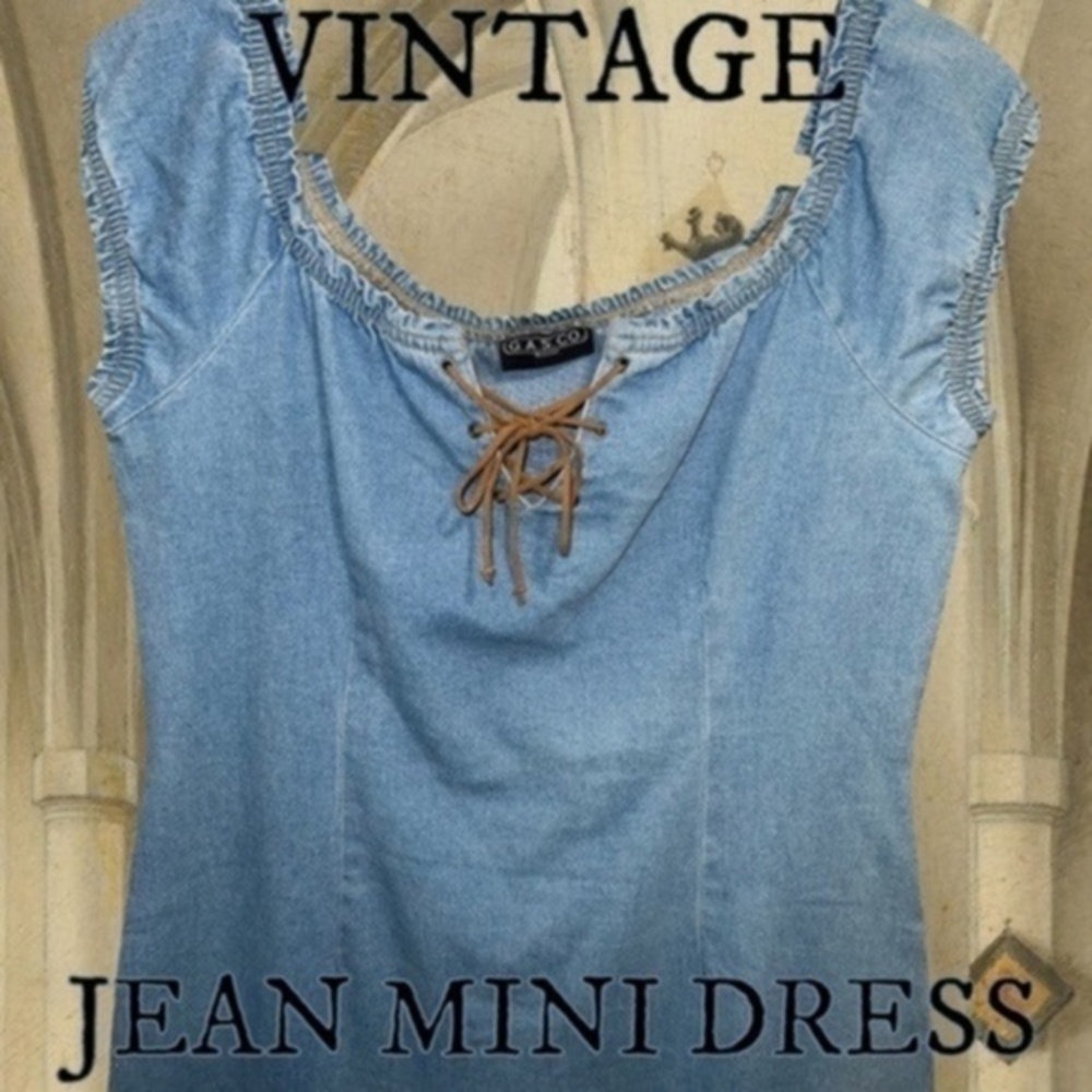 VINTAGE Jean Minidress with Leather Tie
